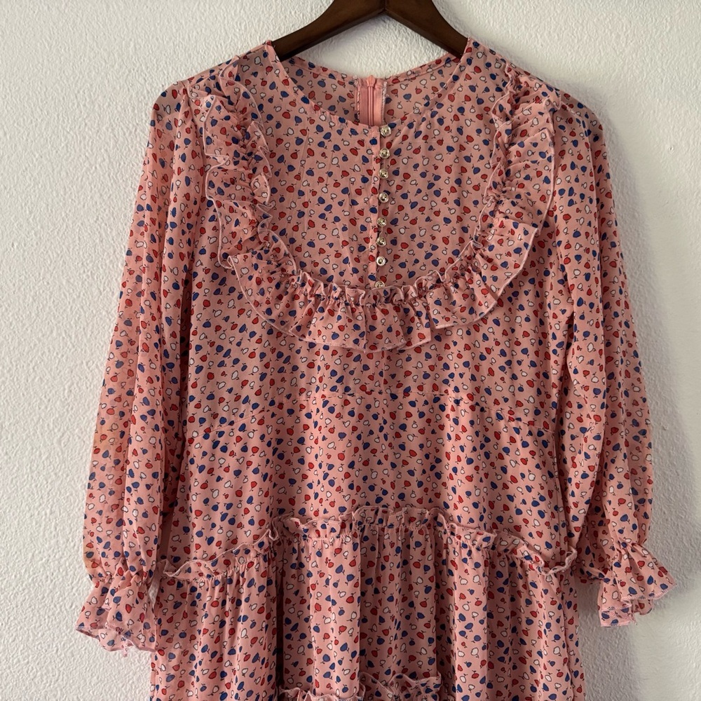 Romantic Ruffle Dress Prairiecore Floral Dainty High Neck Flowy Cottagecore M/L - Picture 5 of 15